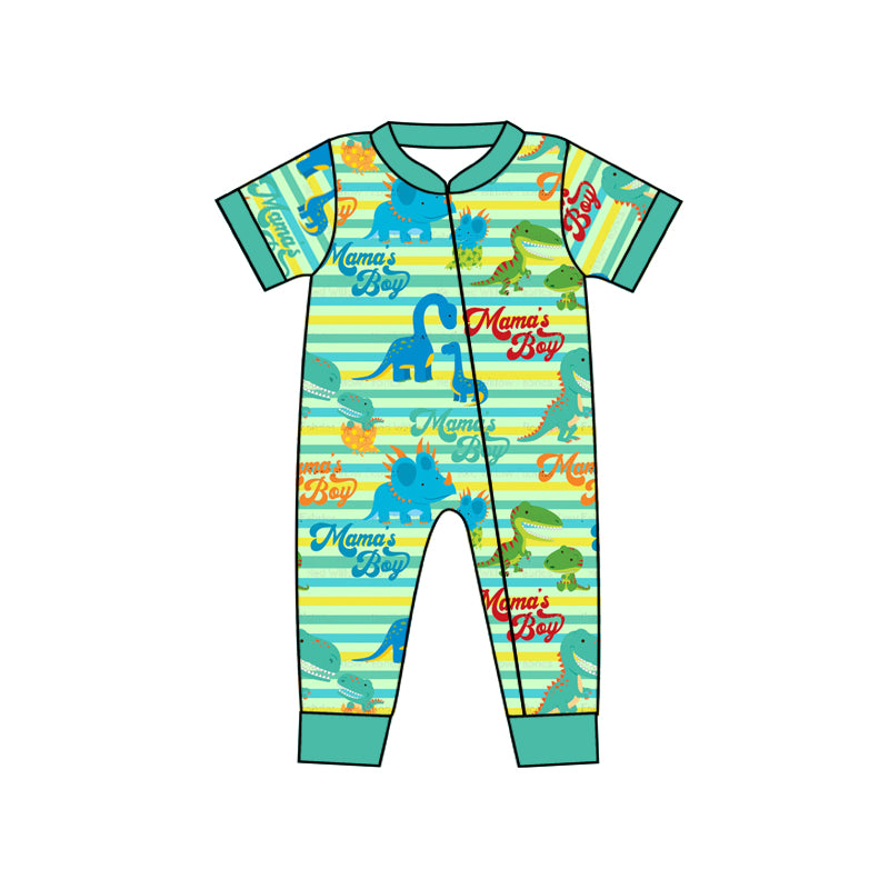 Baby Infant Boys Mama's Boy Dinosaur Short Sleeve Zip Rompers preorder