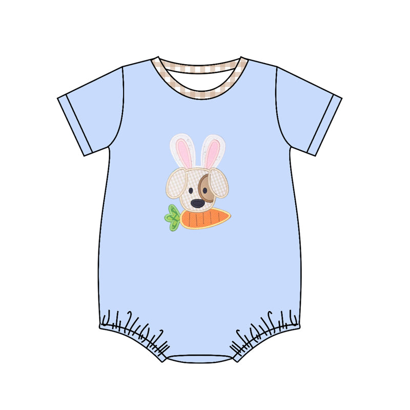 Baby Infant Boys Blue Dog Easter Carrot Short Sleeve Rompers preorder