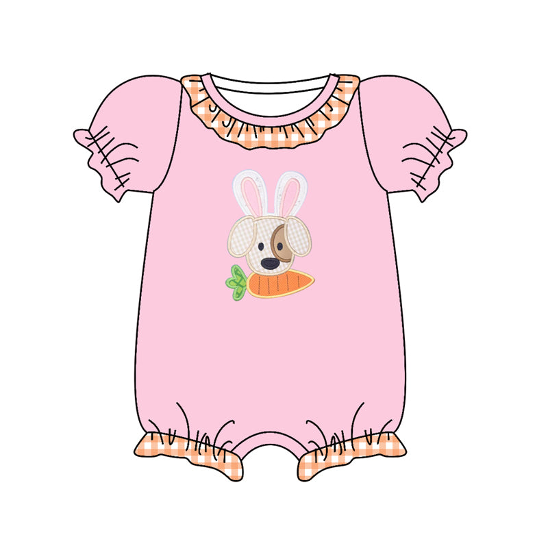 Baby Infant Girls Pink Dog Easter Carrot Short Sleeve Rompers preorder