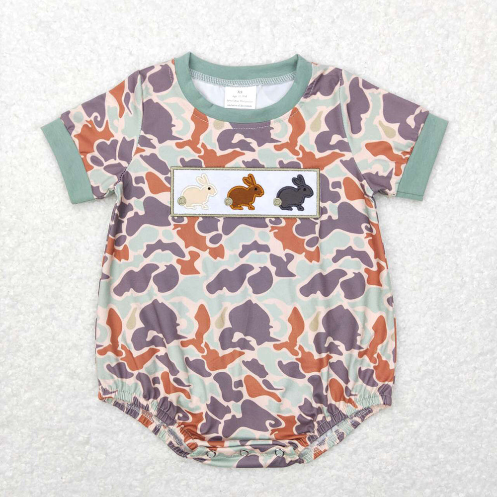 Sibling Baby Boys Embroidery Rabbits Camo Pockets Shorts Easter Clothes Sets Rompers
