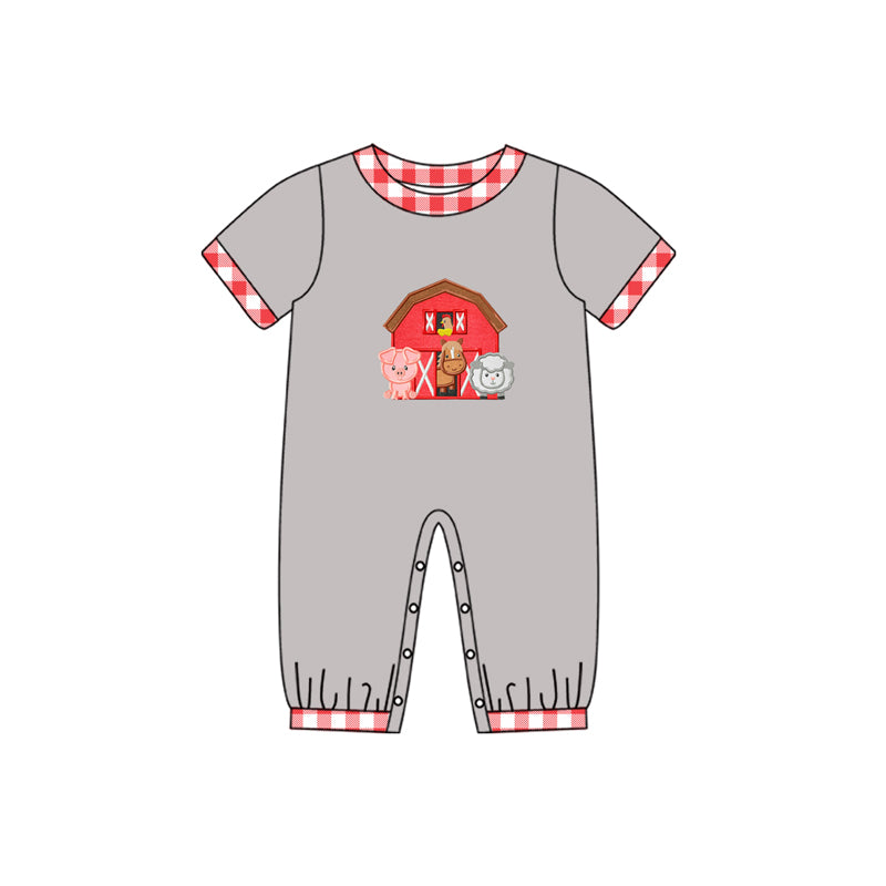 Baby Infant Boys Short Sleeve Farm Grey Rompers preorder