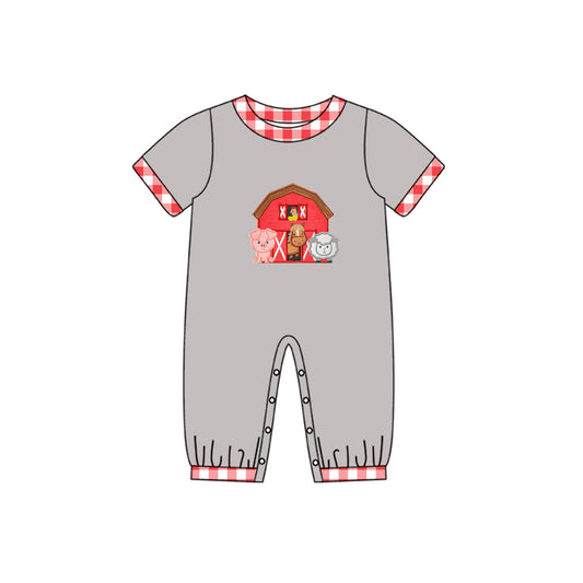 Baby Infant Boys Short Sleeve Farm Grey Rompers preorder