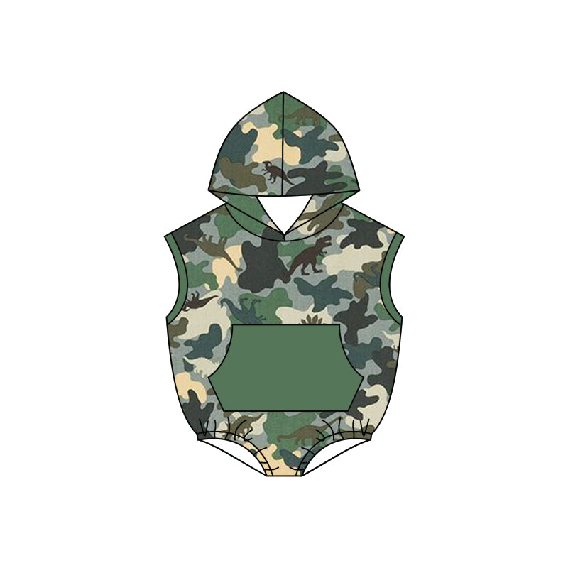 Baby Boys Dinosaur Camo Hooded Sleeveless Rompers preorder