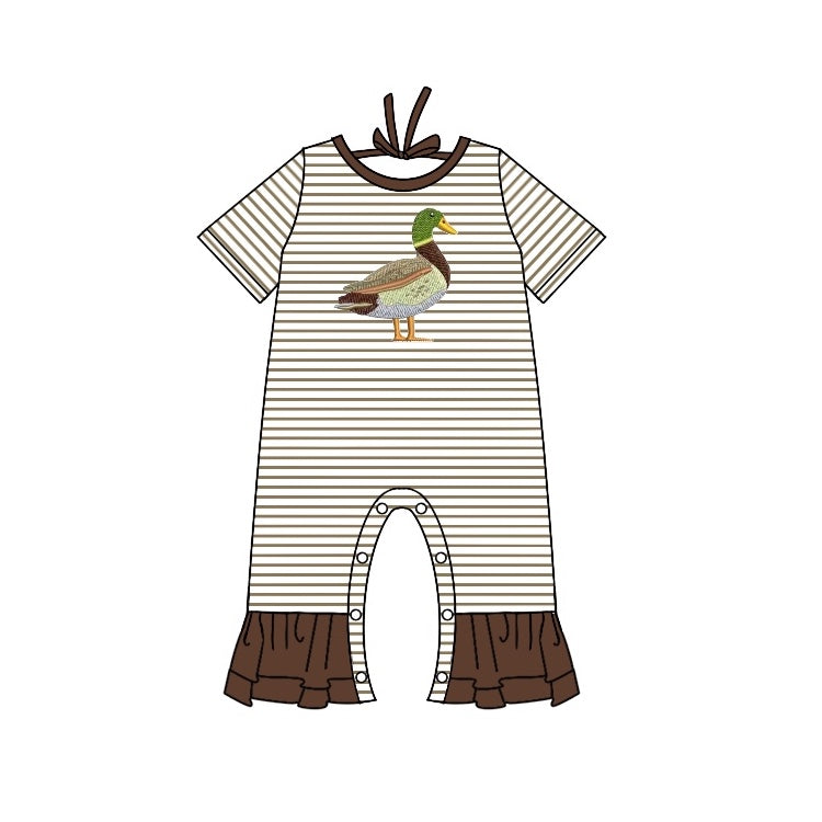 Baby Girls Duck Brown Stripes Short Sleeve Rompers preorder