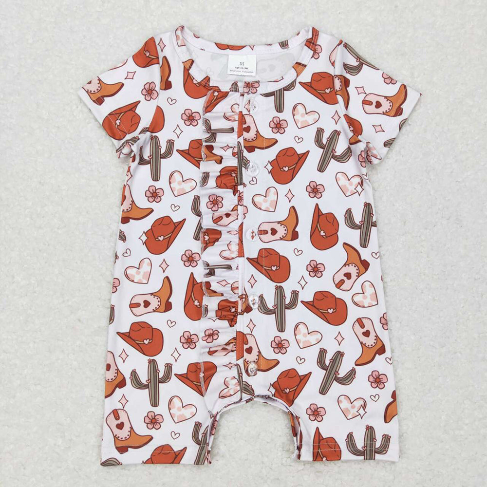 Sibling Baby Girls Ruffle Western Short Sleeve Rompers