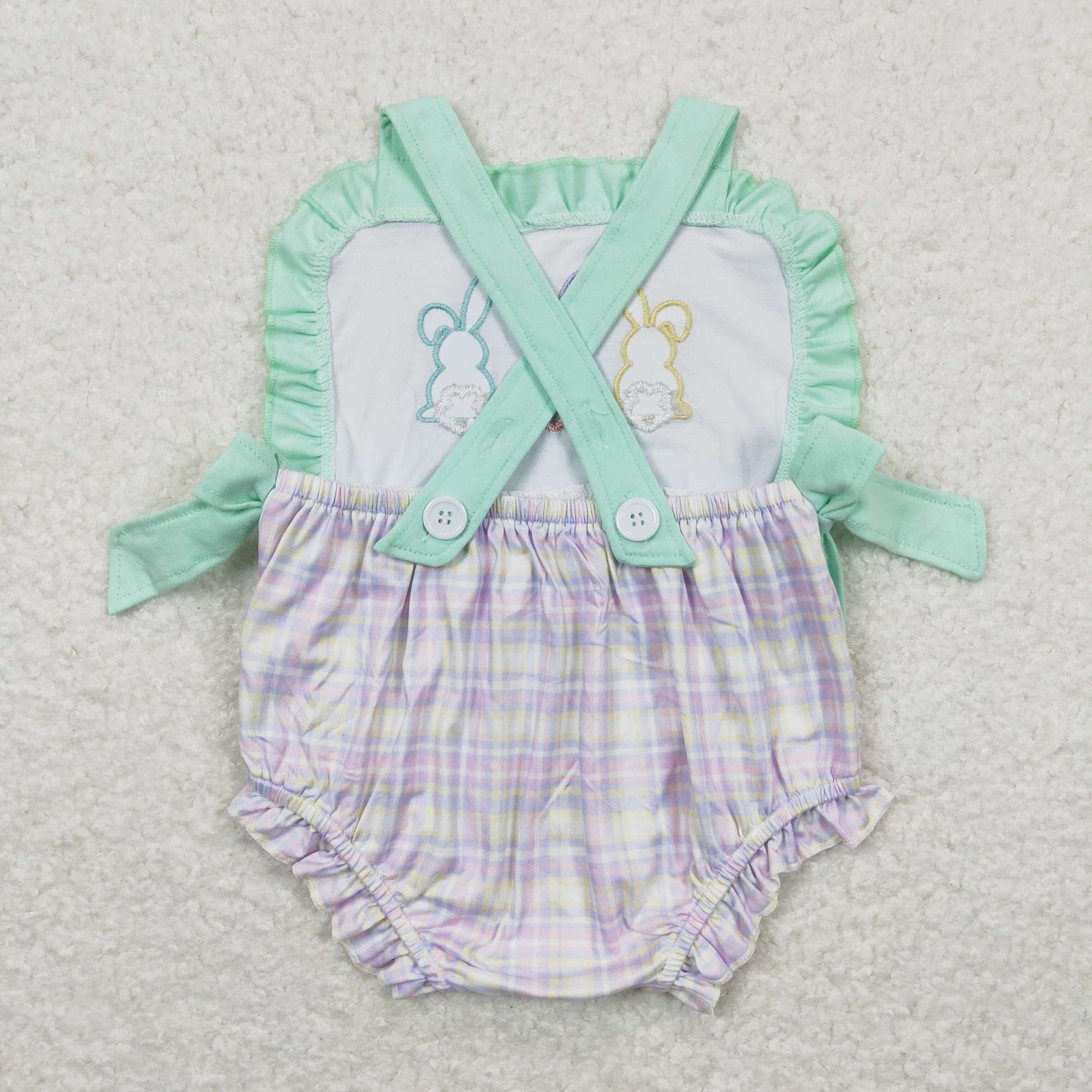 Sibling Baby Kids Embroidery Rabbits Ruffle Pants Easter Clothes Set Rompers