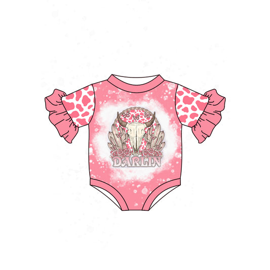 Baby Girls Pink Cactus Cow Print Short Sleeve Rompers preorder