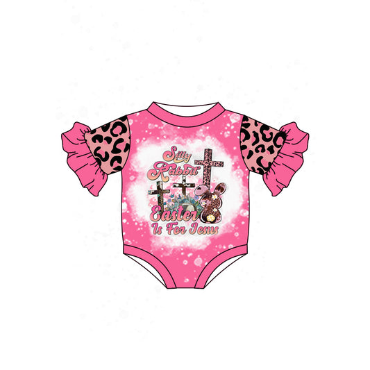 Baby Girls Pink Rabbit Cross Easter Spring Leopard Rompers preorder