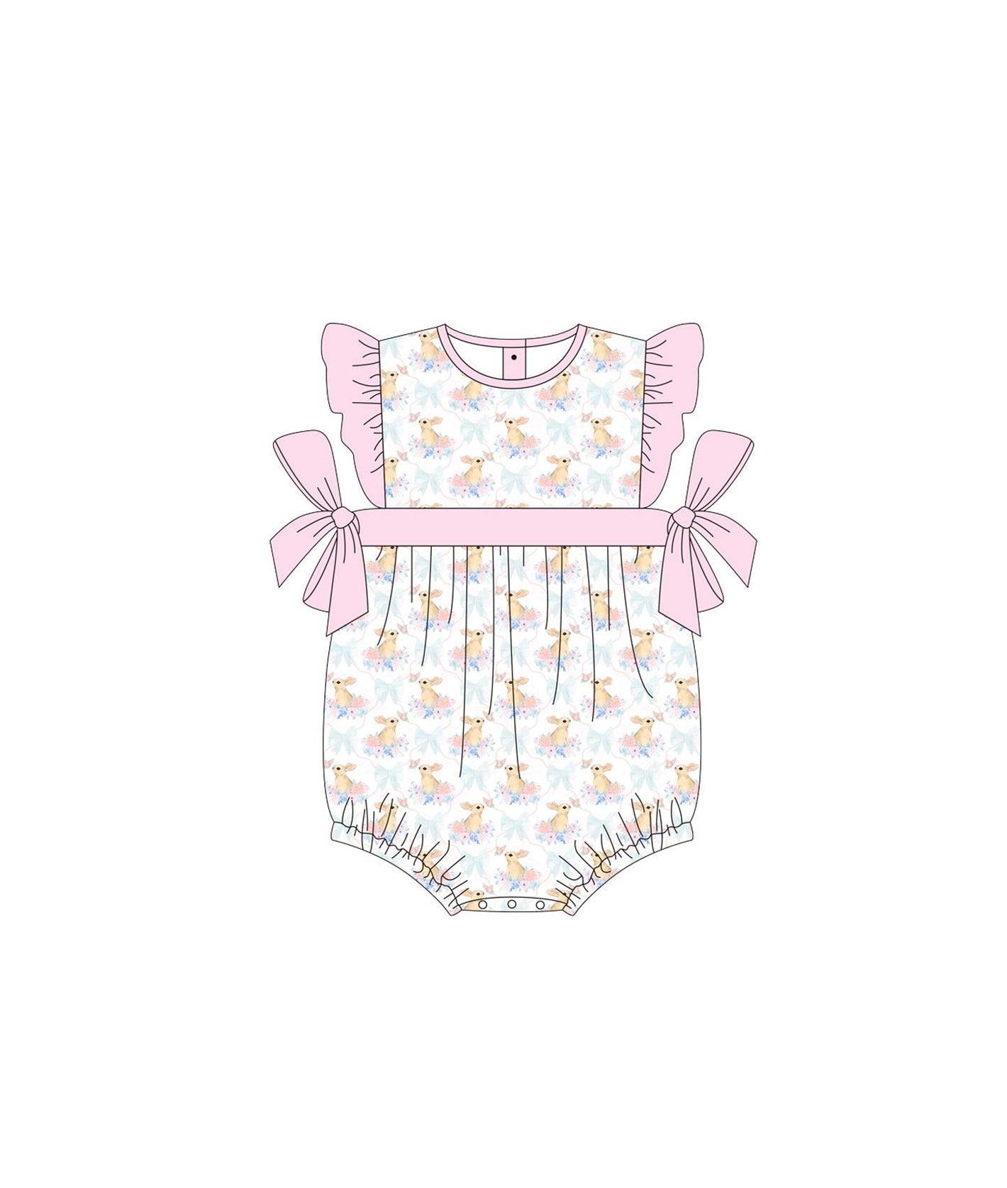 Baby Girls Pink Bows Rabbits Easter Ruffle Rompers preorder