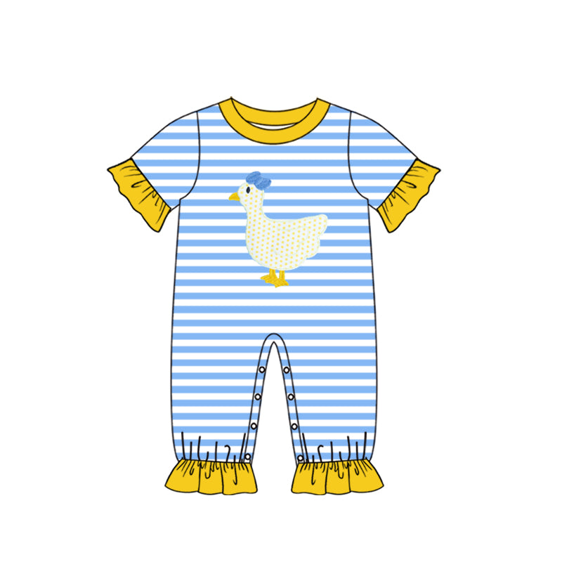 Baby Girls Blue Stripes Duck Ruffle Rompers preorder