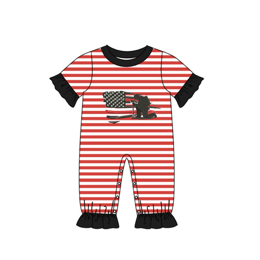 Baby Infant Girls Firefigher Red Stripes Short Sleeve Rompers preorder