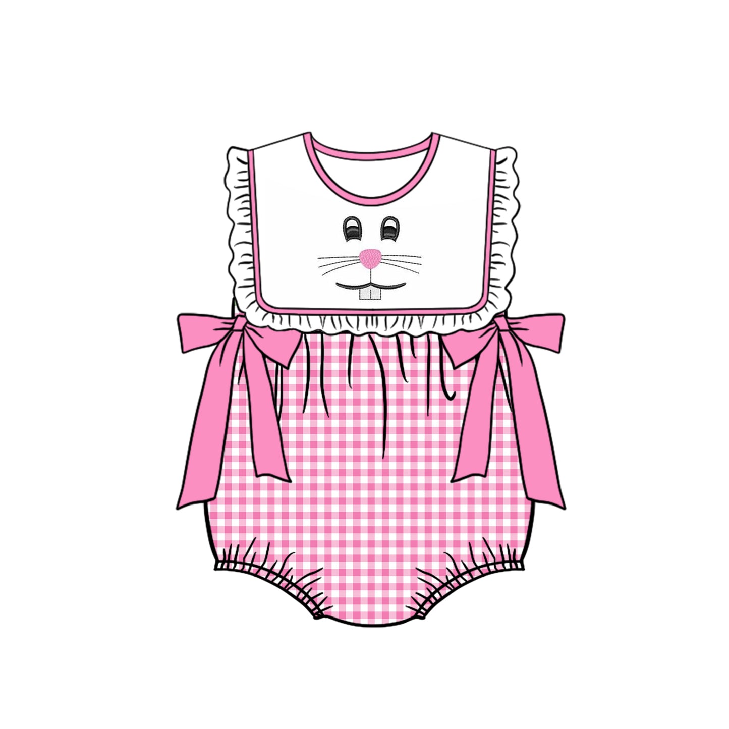 Baby Infant Girls Rabbit Face Easter Pink Checkered Color Rompers preorder