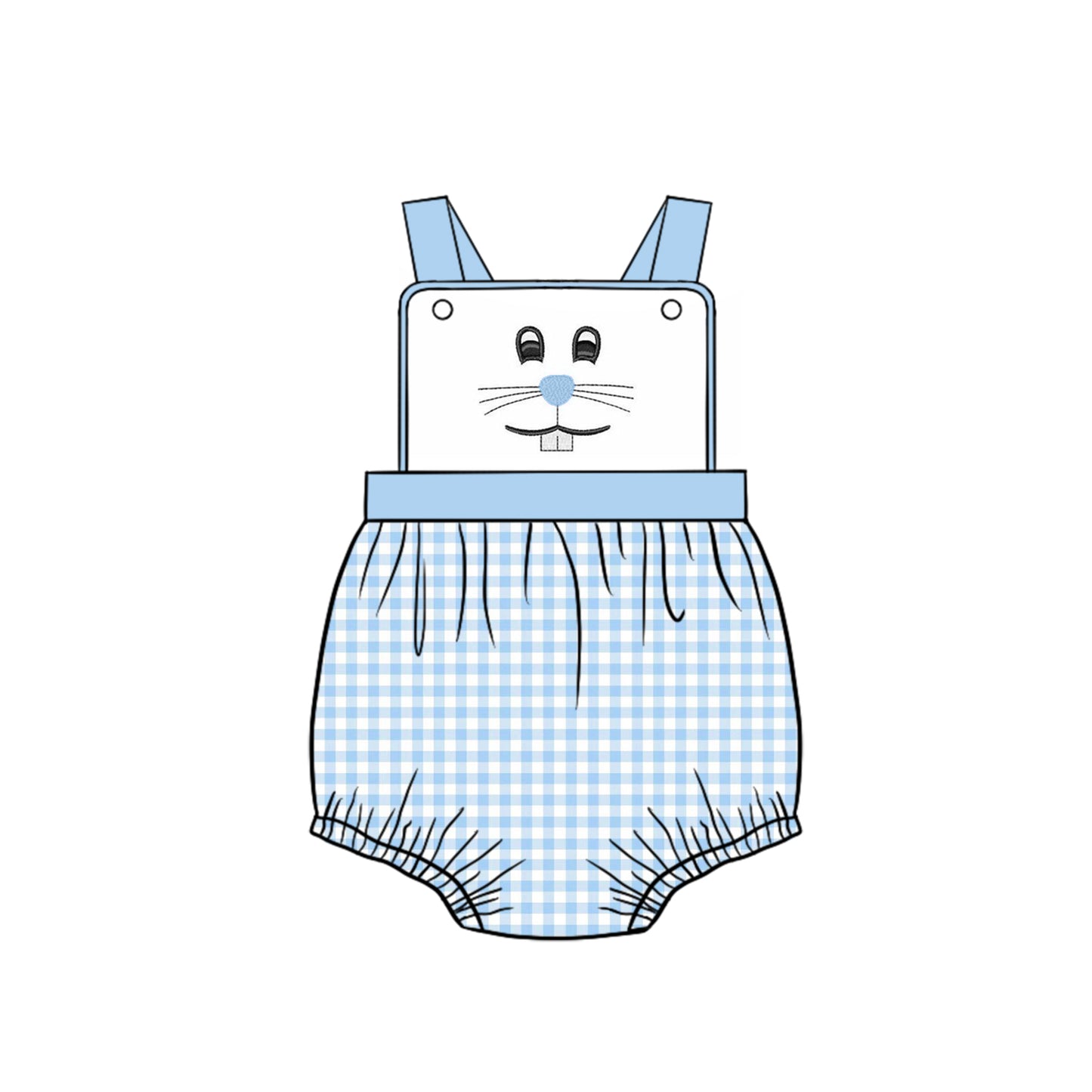 Baby Infant Boys Rabbit Face Easter Blue Checkered Color Rompers preorder