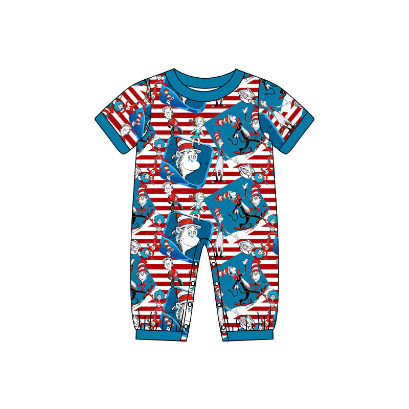 Baby Infant Boys Red Stripes Dr Reading Short Sleeve Rompers preorder