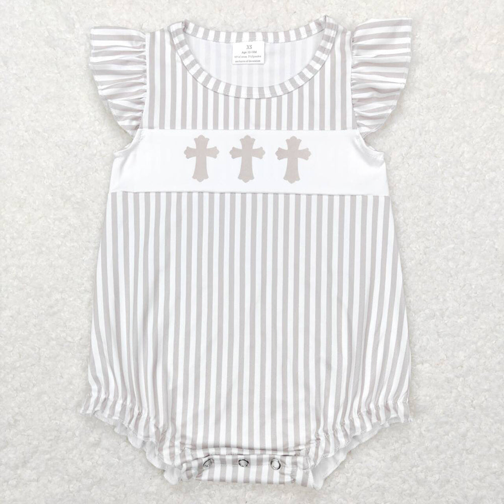 Sibling Boys Baby Girls Grey Stripes Easter Cross Sets Dresses