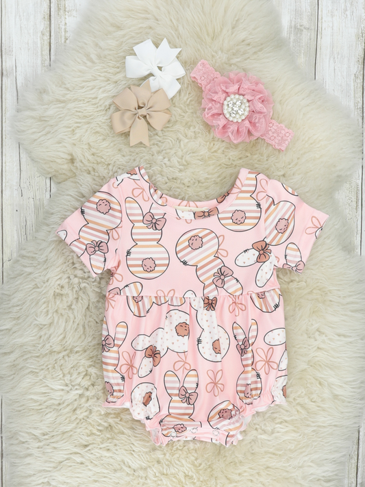 Baby Infant Girls Easter Pink Rabbit Short Sleeve Rompers preorder