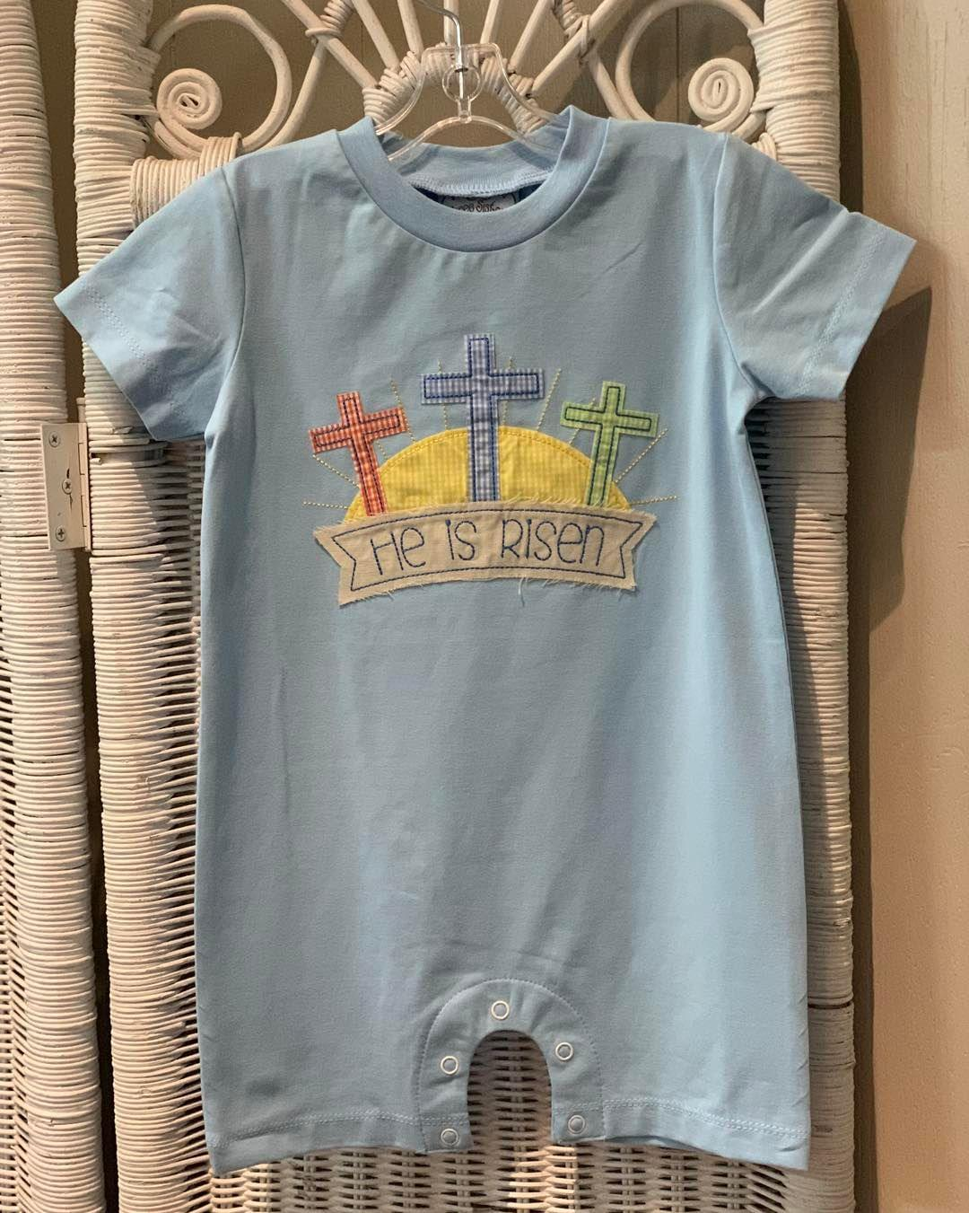 Baby Infant Boys He Is Risen Cross Short Sleeve Rompers preorder