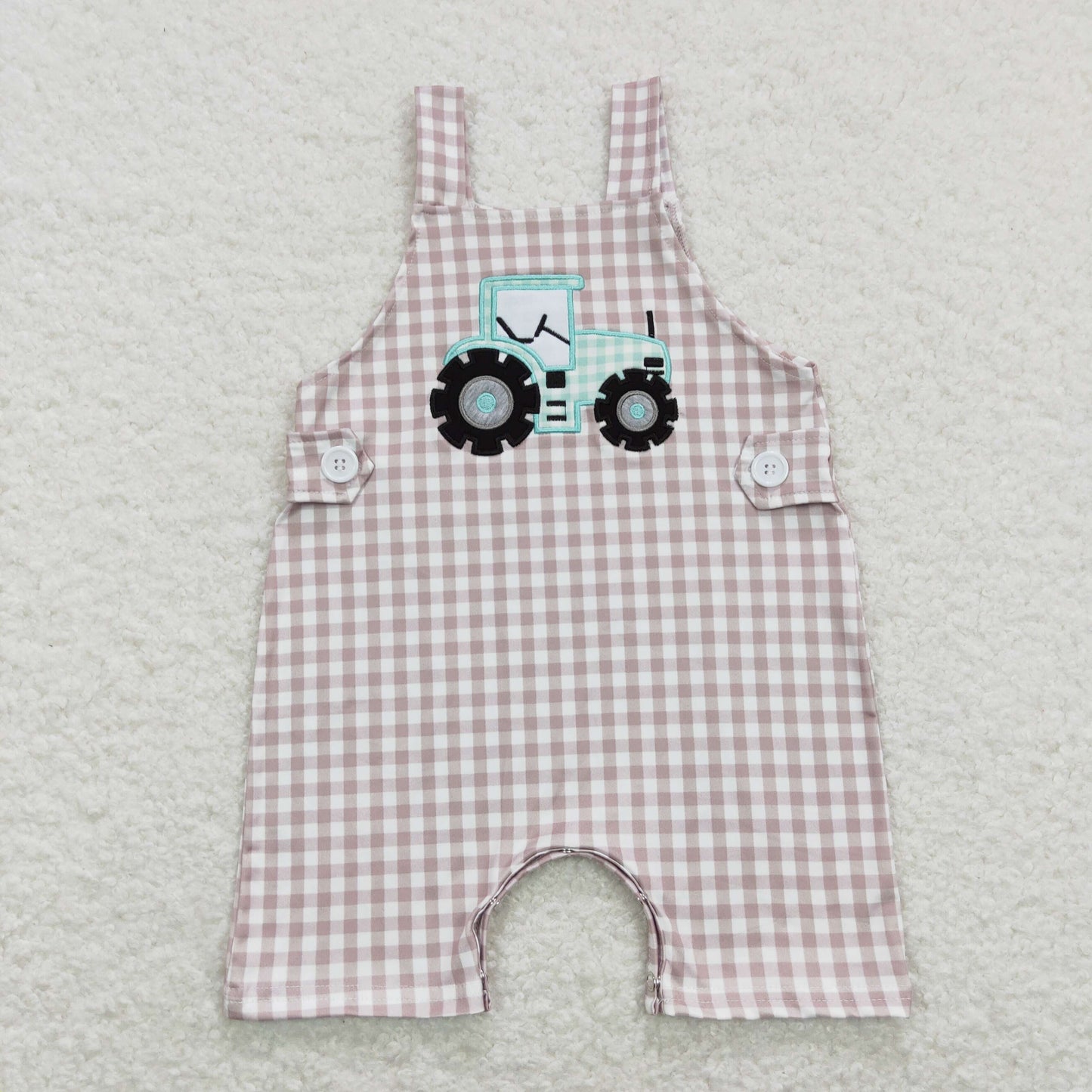 USA Shop Baby Infant Boys Straps Embroidery Tractor Summer Farm Rompers