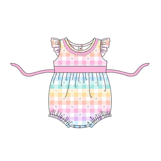 Baby Infant Girls Valentines Colorful Checkered Hearts Rompers preorder