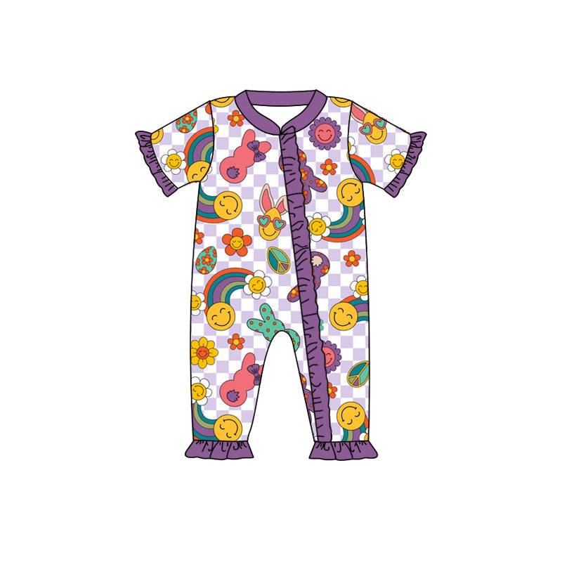 Baby Infant Girls Easter Purple Ruffle Rabbit Zip Rompers preorder