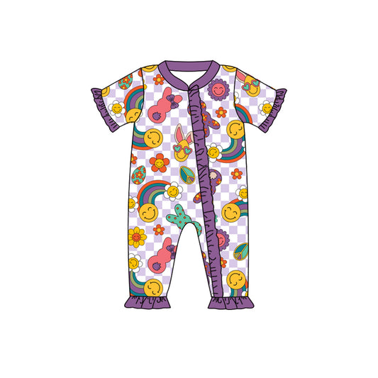 Baby Infant Girls Easter Purple Ruffle Rabbit Zip Rompers preorder