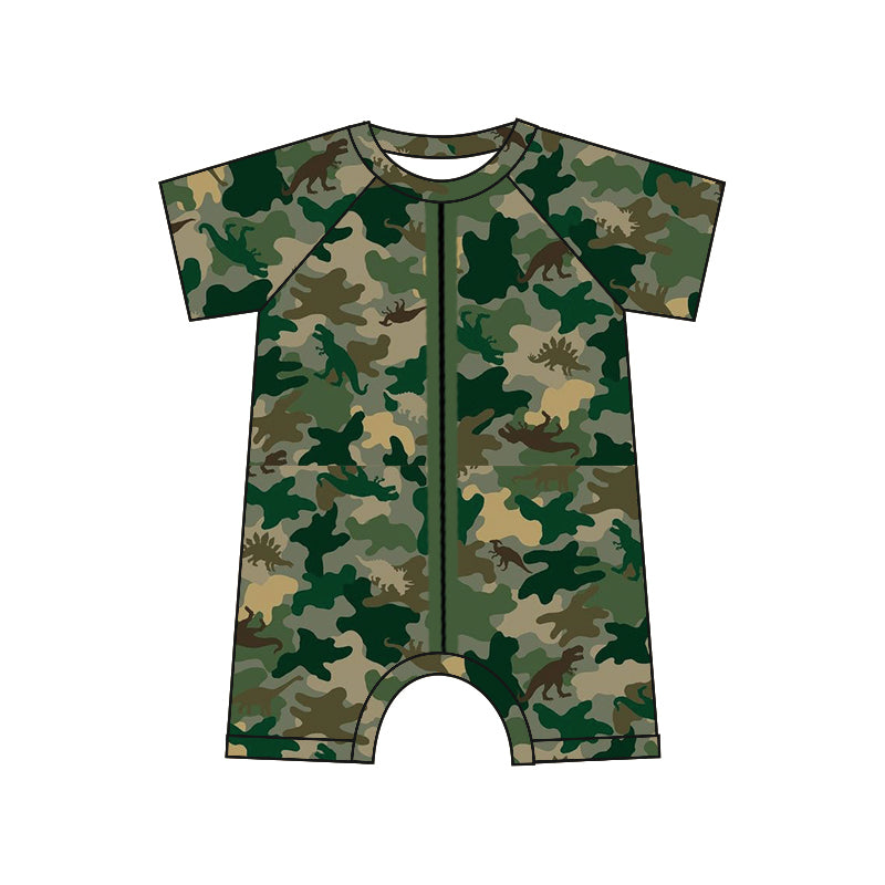 Baby Infant Boys Toddler Dinosaur Camo Green Short Sleeve Rompers preorder