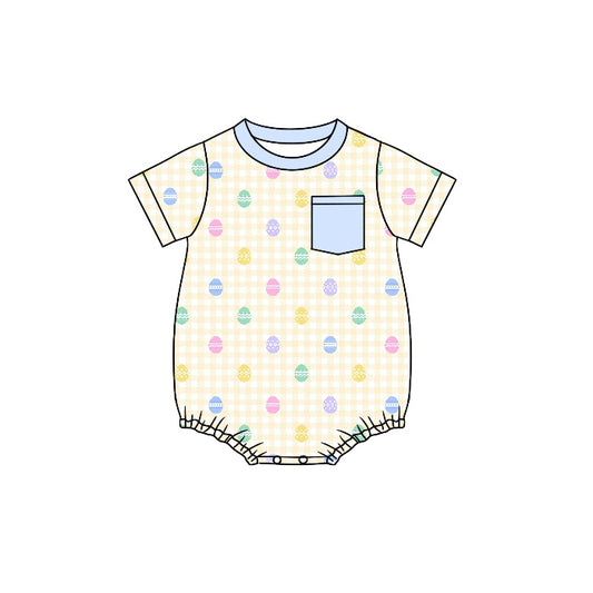 Baby Infant Boys Easter Eggs Pocket Short Sleeve Rompers preorder