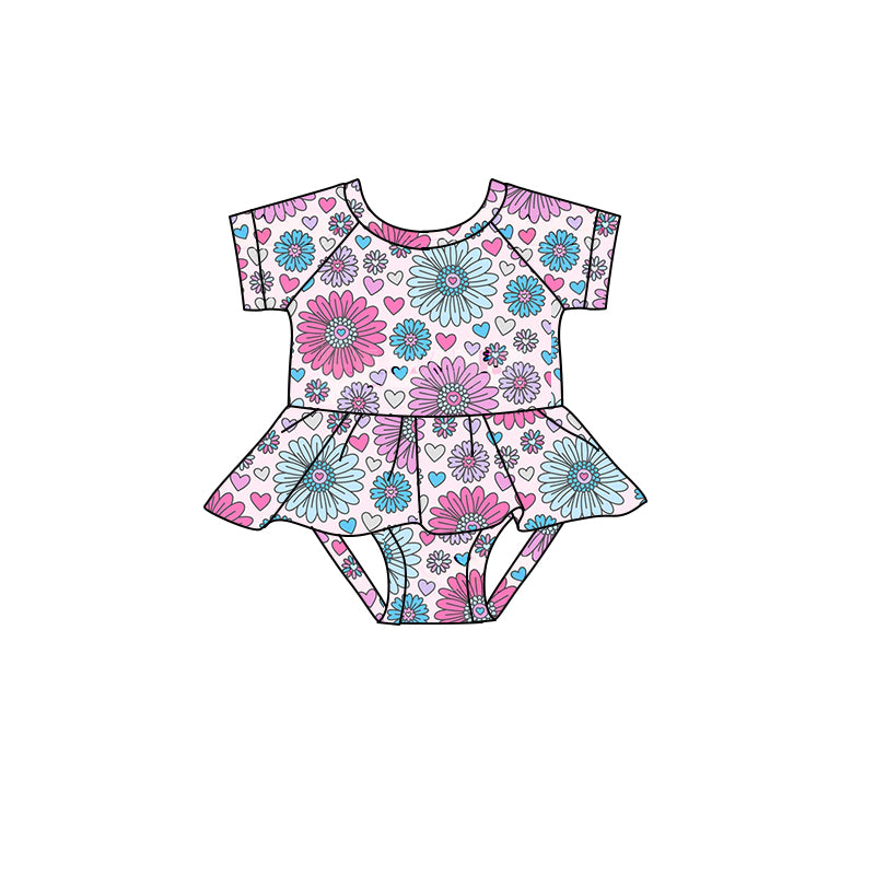 Baby Infant Girls Short Sleeve Pink Blue Flowers Rompers preorder