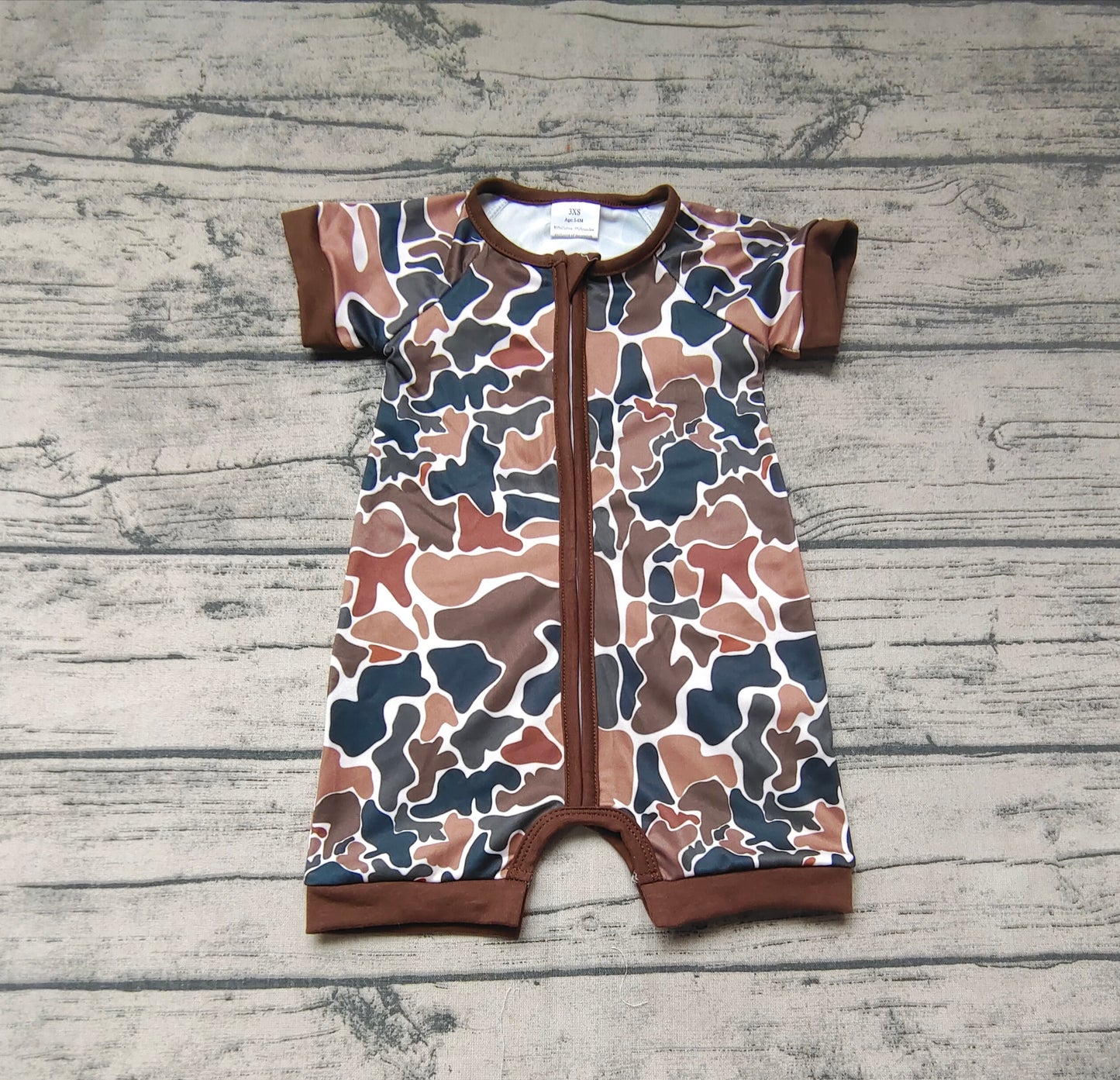 Baby Infant Boys Short Sleeve Brown Camo Hunting Rompers