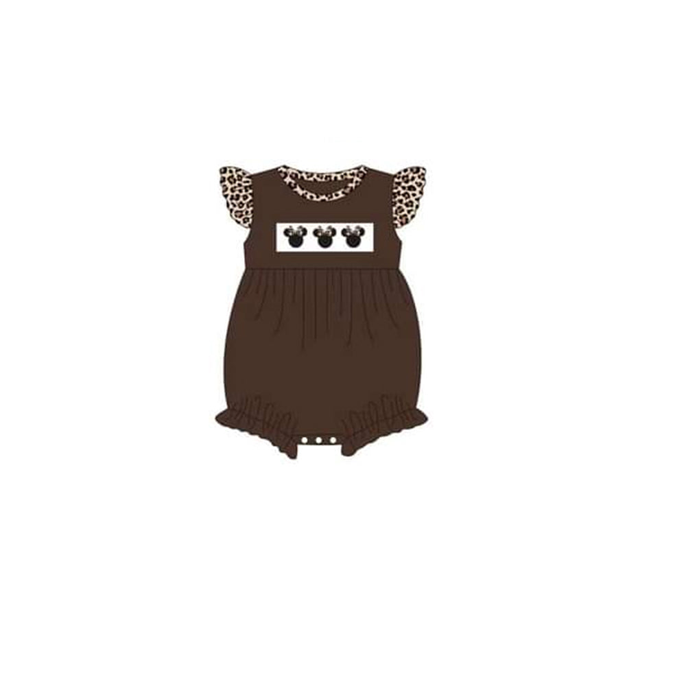 Baby Infant Girls Leopard Cartoon Brown Bubble Rompers preorder