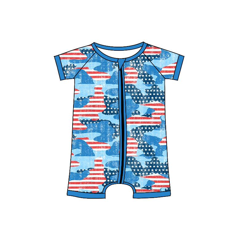 Baby Infant Boys 4th Of July Tie Dye Stars Short Sleeve Rompers preorder