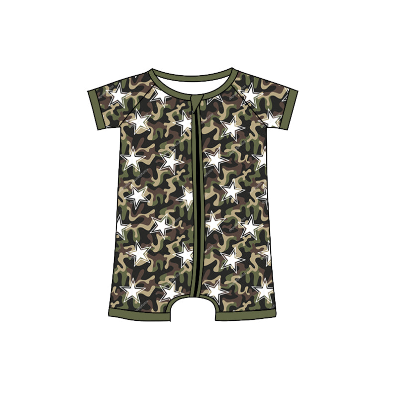 Baby Infant Boys Camo Star Zip Short Sleeve Rompers preorder