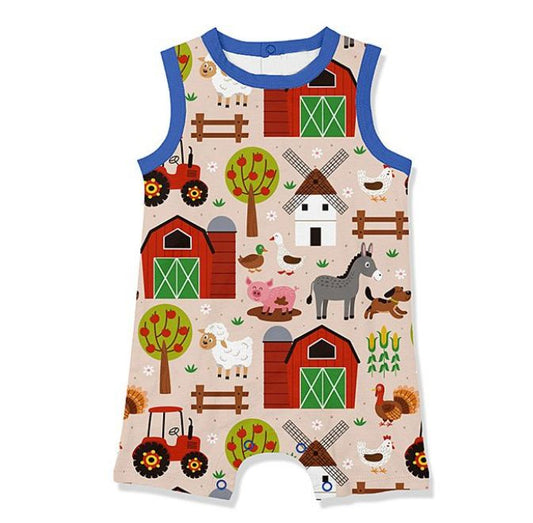 Baby Infant Boys Farm Sleeveless Rompers preorder