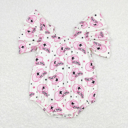 USA Shop Baby Girls Short Sleeve Hats Stars Western Ruffle Rompers