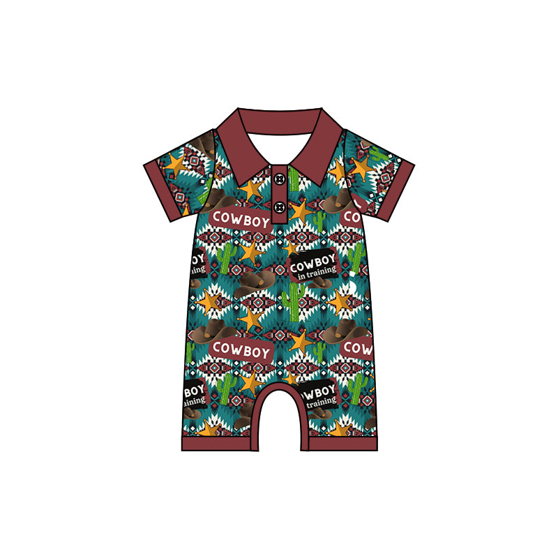 Baby Infant Boys Western Cowboy Buttons Rompers preorder