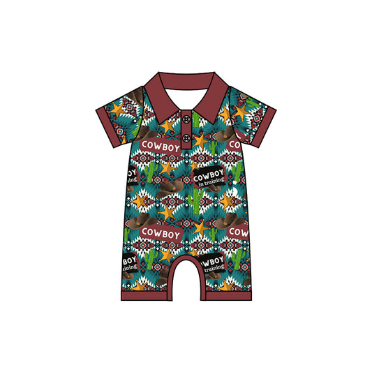 Baby Infant Boys Western Cowboy Buttons Rompers preorder