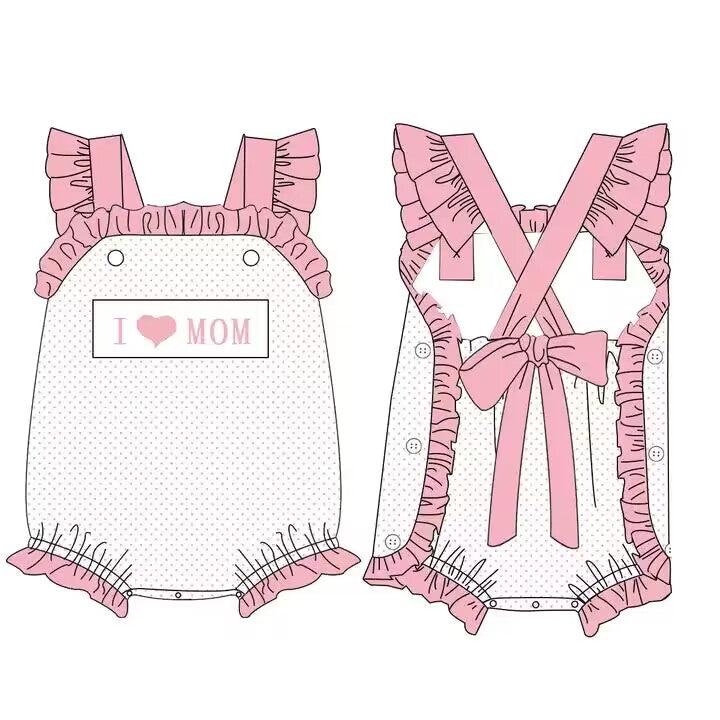 Baby Infant Girls I Love Mom Pink Dots Straps Rompers preorder