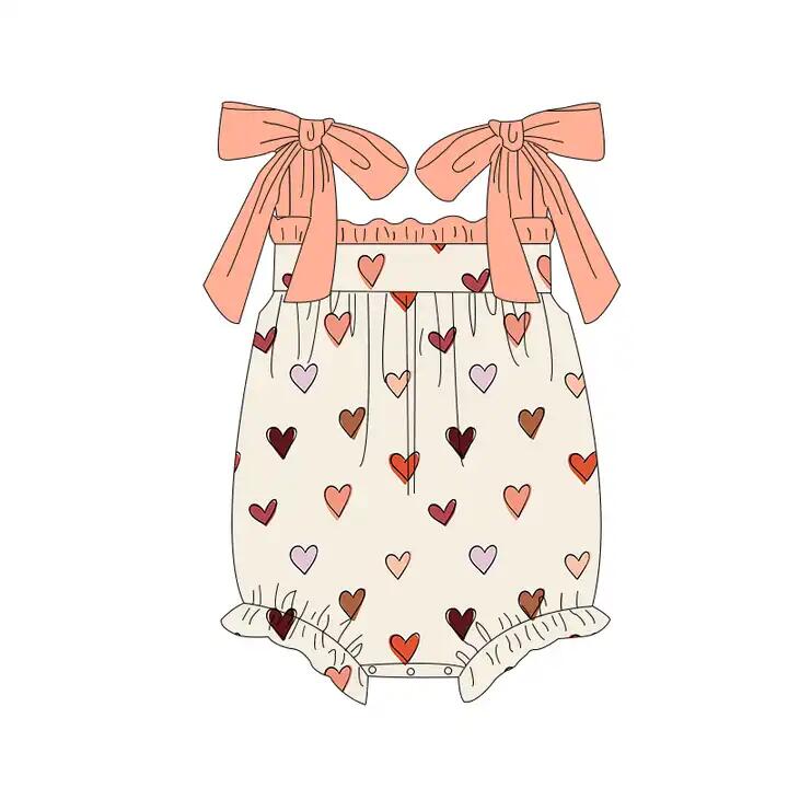 Baby Infant Girls Valentines Red Hearts Straps Rompers preorder