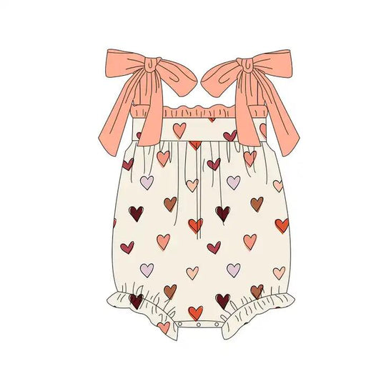 Baby Infant Girls Valentines Red Hearts Straps Rompers preorder