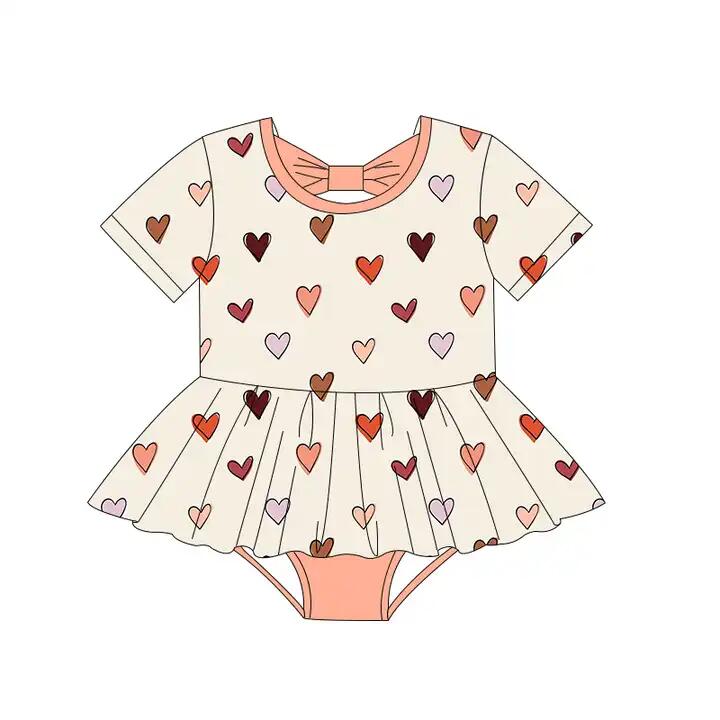 Baby Infant Girls Valentines Red Hearts Short Sleeve Bow Rompers preorder