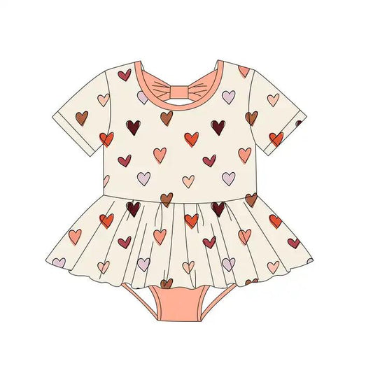 Baby Infant Girls Valentines Red Hearts Short Sleeve Bow Rompers preorder