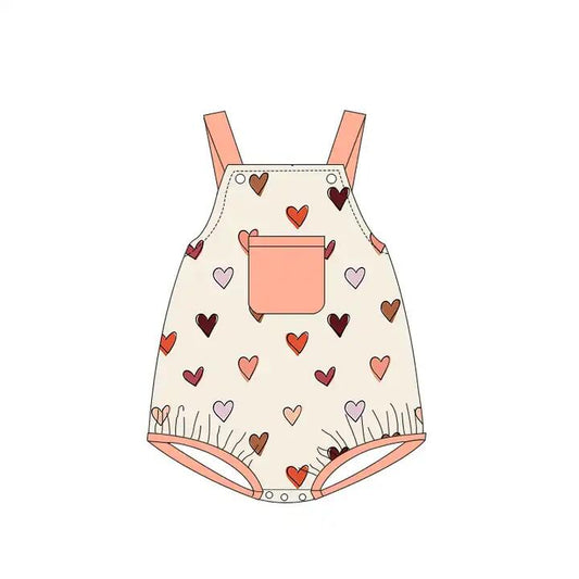 Baby Infant Boys Valentines Red Hearts Pocket Straps Rompers preorder