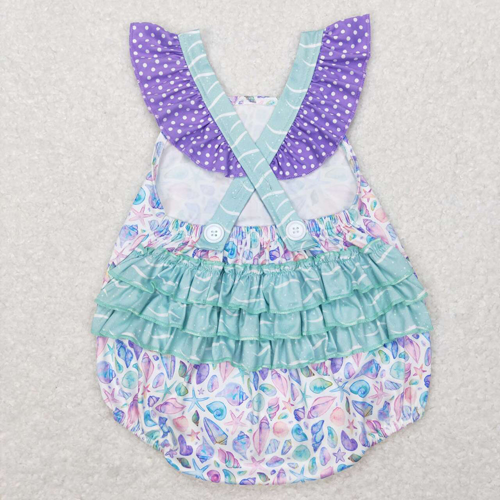 Sibling Baby Girls Summer Sea Shell Rompers Outfits Sets