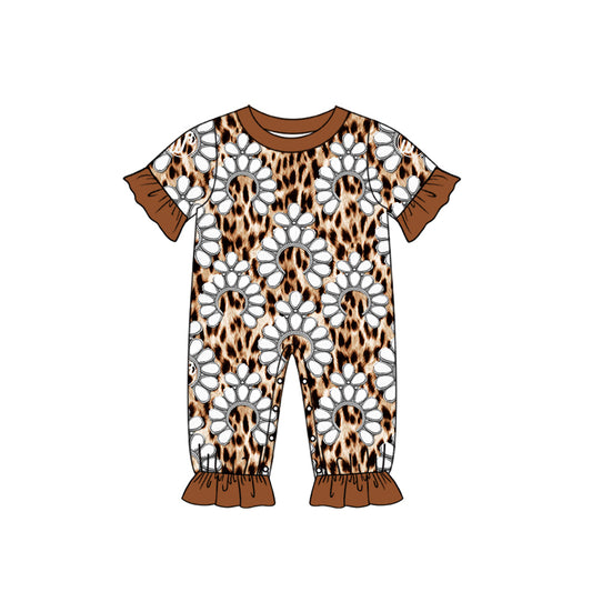 Baby Infant Girls Leopard Turquoise Short Sleeve Rompers preorder