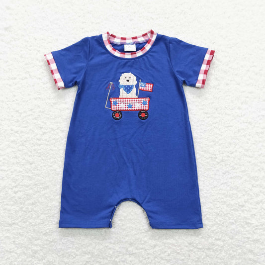 USA Shop Baby Boys Embroidery Flag Dogs 4th of July Rompers