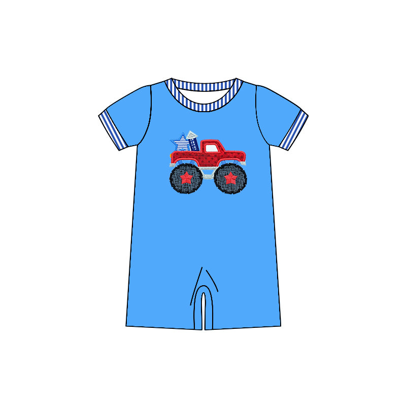 Baby Infant Toddler 4th Of July Firework Tractor Short Sleeve Rompers preorder