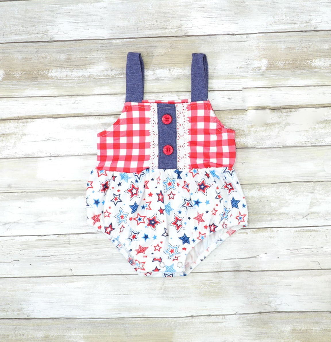 Baby Infant Girls 4th Of July Straps Stars Rompers preorder