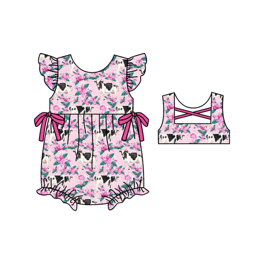 Baby Infant Girls Pink Flowrs Cows Western Rompers preorder