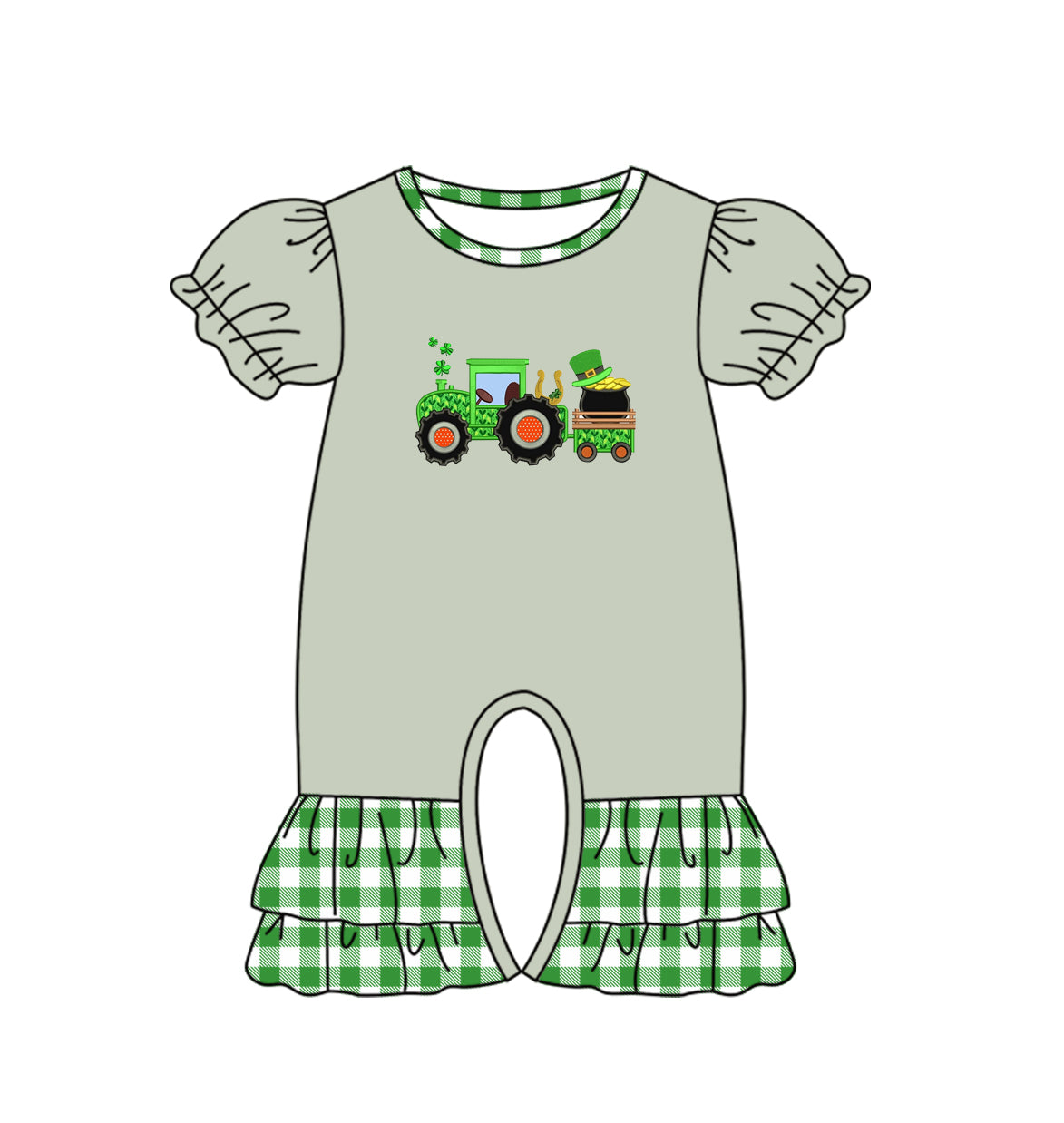 Baby Infant Girls St Patrick Day Quatrefoil Tractor Short Sleeve Rompers preorder