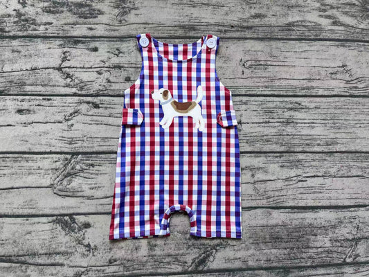 Baby Infant Boys Dogs Blue Red Checkered Rompers